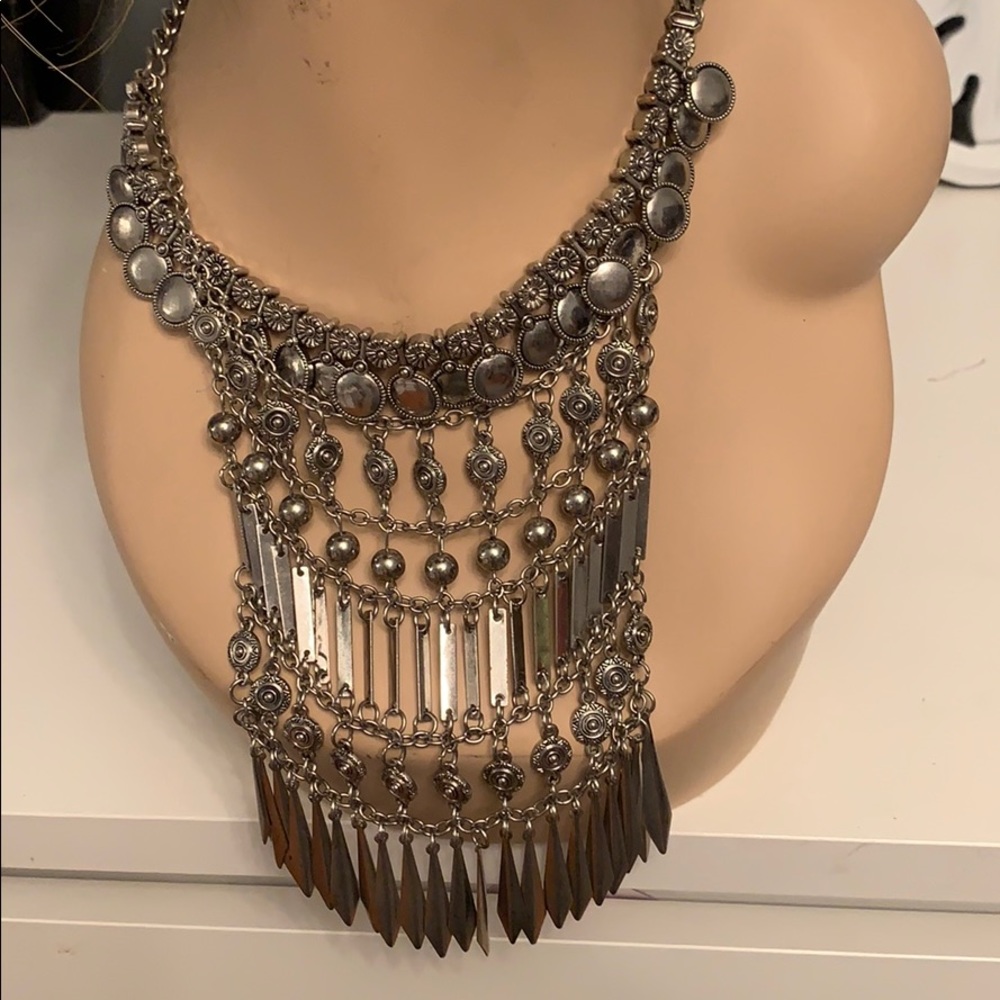 Layered silver tone necklace